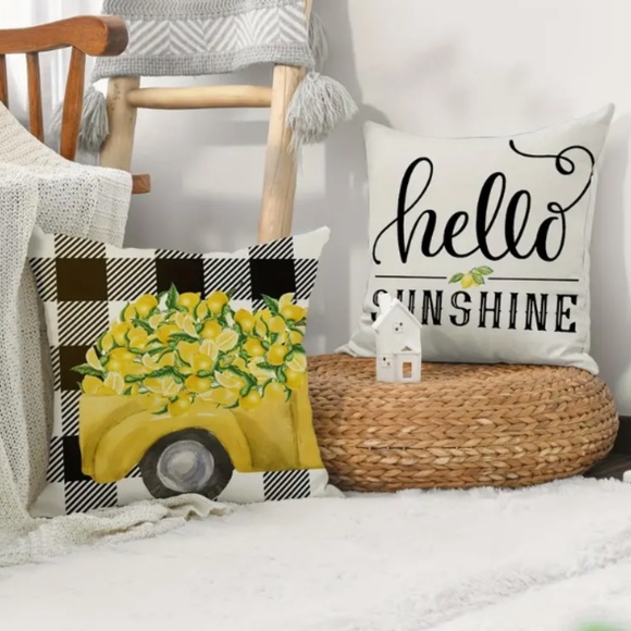 NEW "HELLO SUNSHINE" LEMONS LINEN DECORATIVE HOME DECOR PILLOW COVER 17.7" - Picture 2 of 5